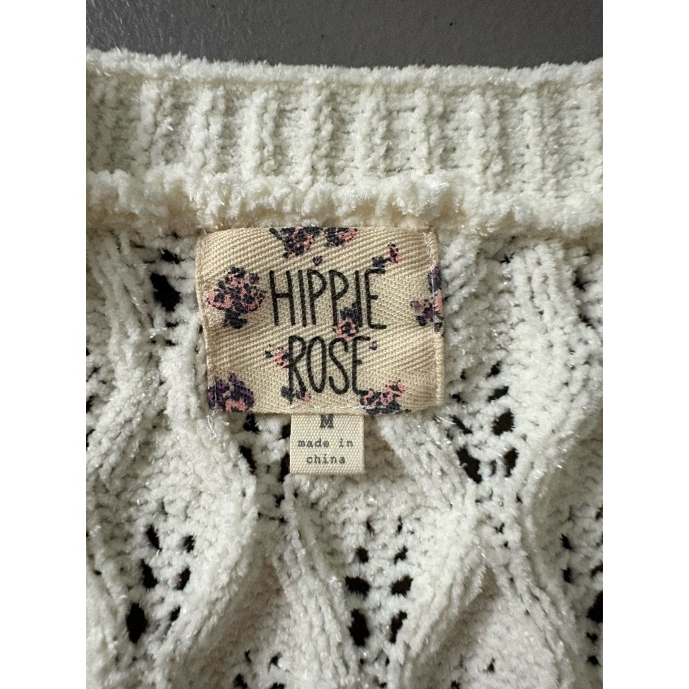 Ivory Cable Knit Cropped cardigan sweater Hippie Rose Brand Sz M Cottage Boho - Picture 4 of 8